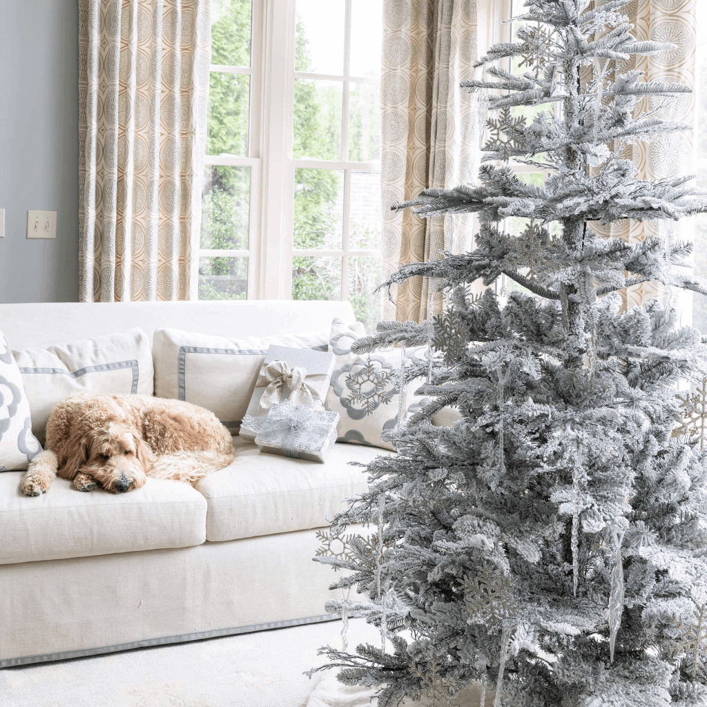 7' King Noble Flock Artificial Christmas Tree Unlit