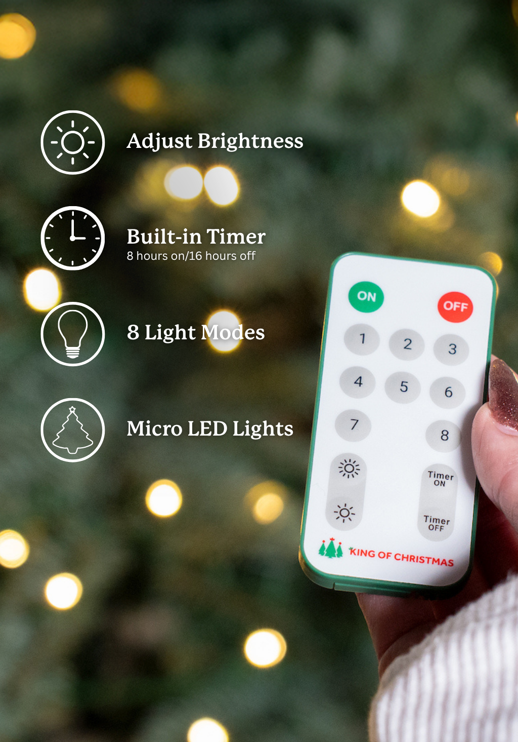 10' King Fraser Fir Artificial Christmas Tree with 2100 Warm White & Multi-Color LED Lights