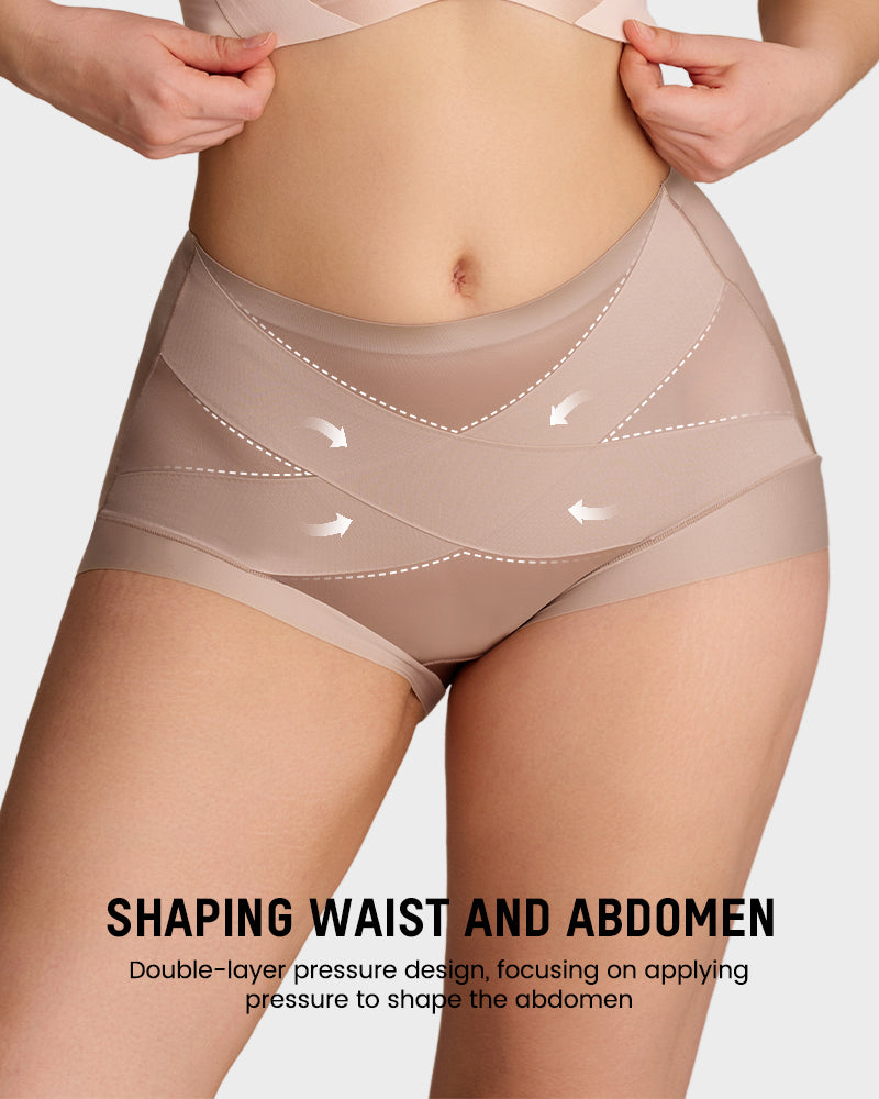 High-Waist Cross Compression Shaping Panties （18Pack）