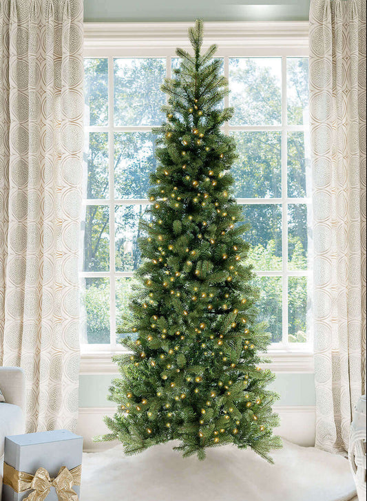 12' King Douglas Fir Slim Artificial Christmas Tree with Warm White & Multi-Color LED Lights