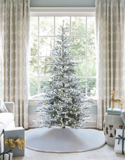9' King Noble Flock Artificial Christmas Tree with 700 Warm White LED Lights
