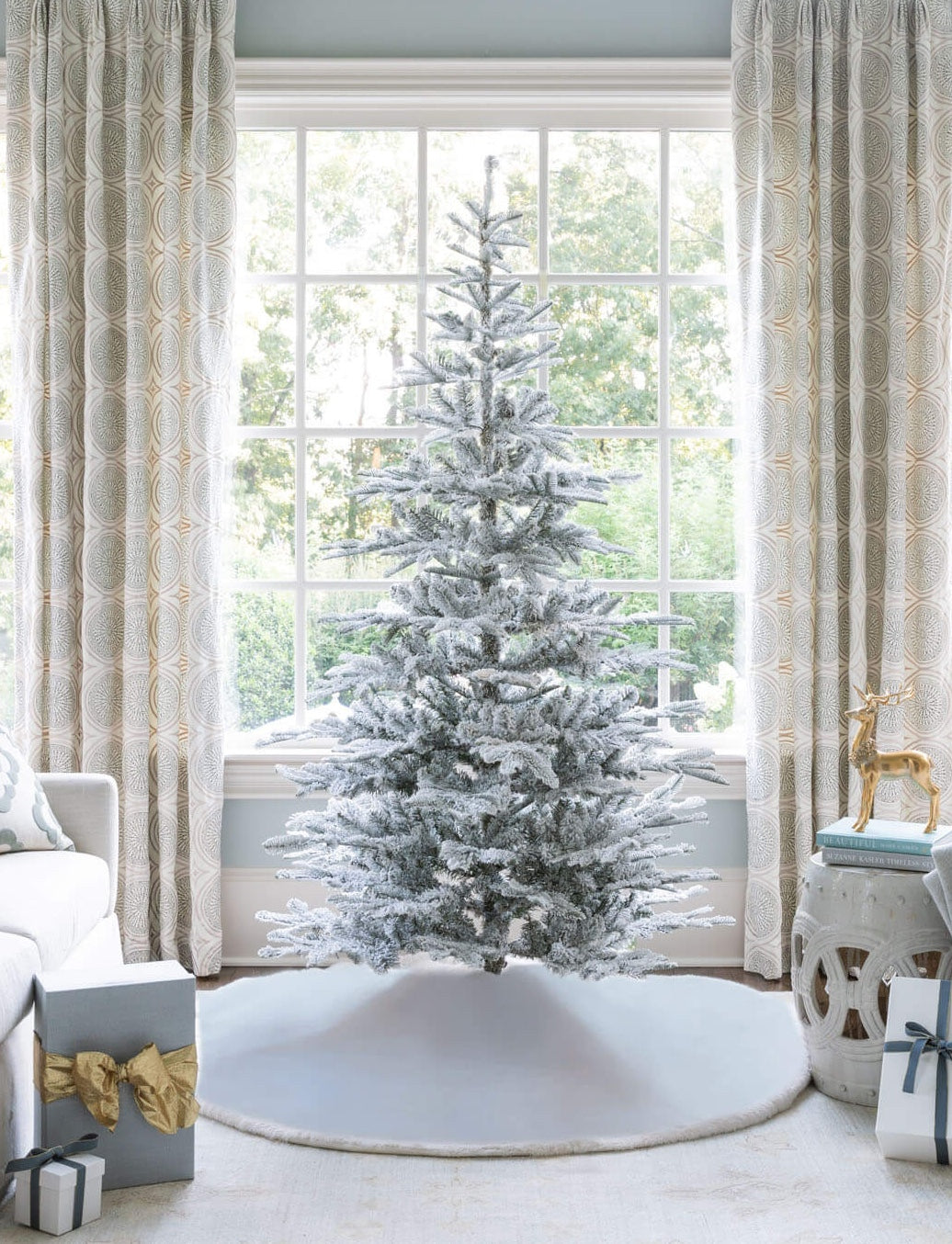 9' King Noble Flock Artificial Christmas Tree with 700 Warm White LED Lights