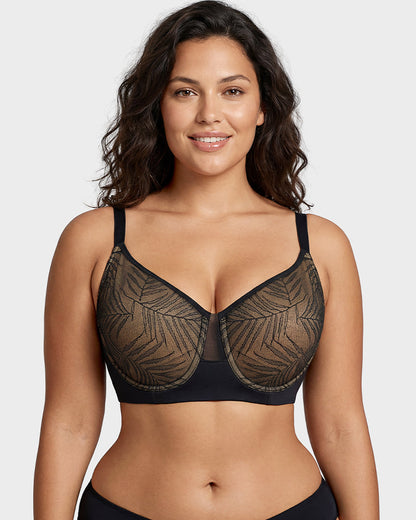 Leaf Pattern Lace Full Coverage Unlined Push Up Bra