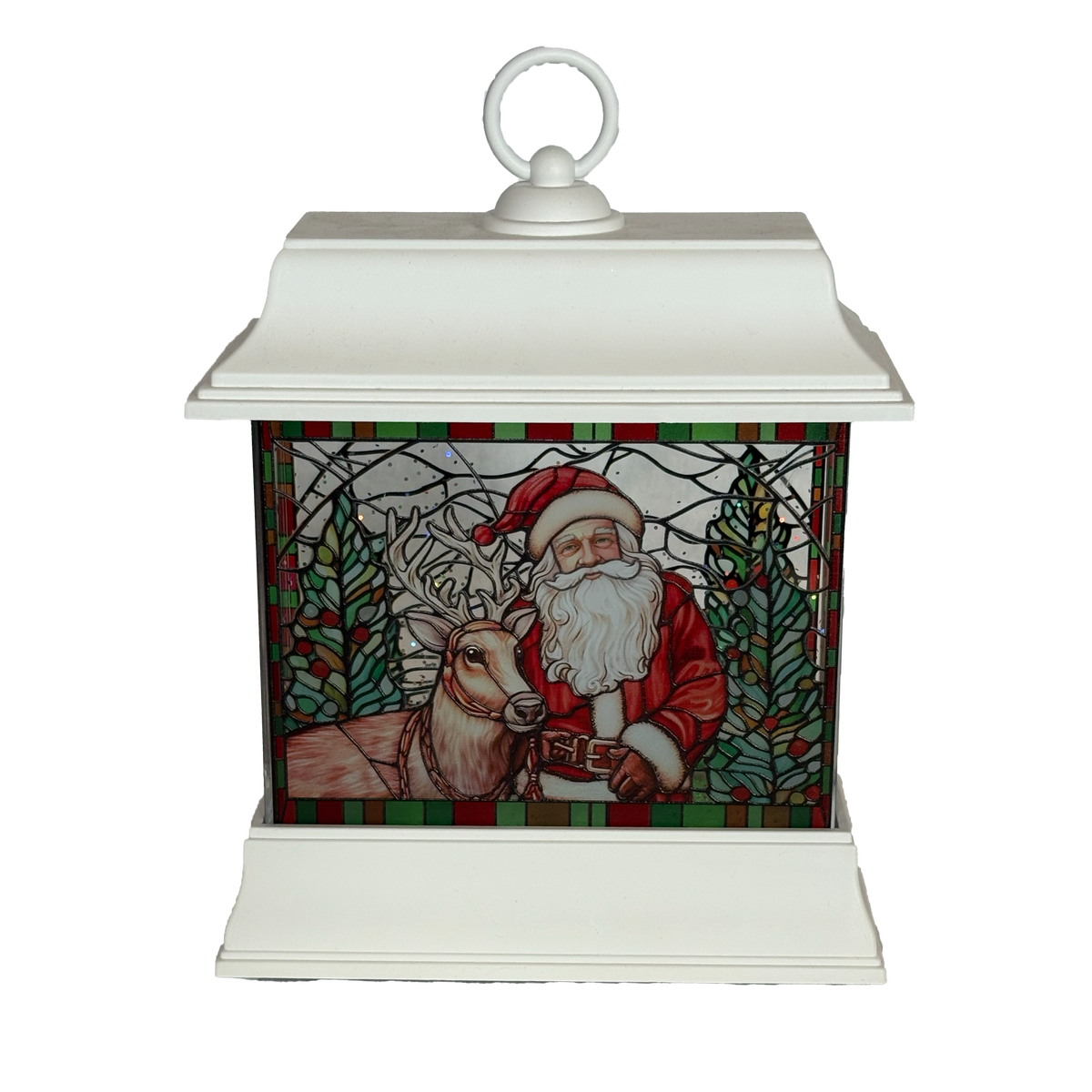 LED Stained Glass Santa & Deer Lantern