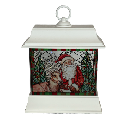 LED Stained Glass Santa & Deer Lantern