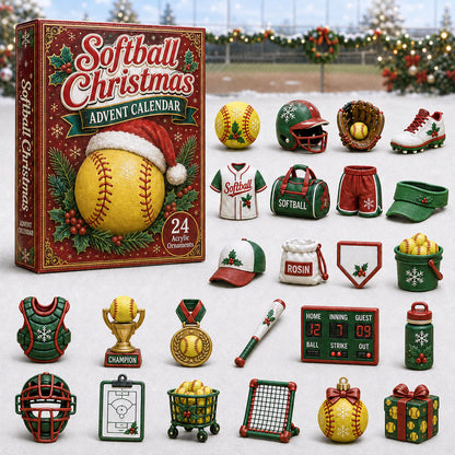 CHRISTMAS KICKOFF 40% OFF - Softball Christmas Advent Calendar 2026 - 24-Day Festive Countdown, Acrylic Charms Blind Box - Gift For Softball Lovers AC0HA072