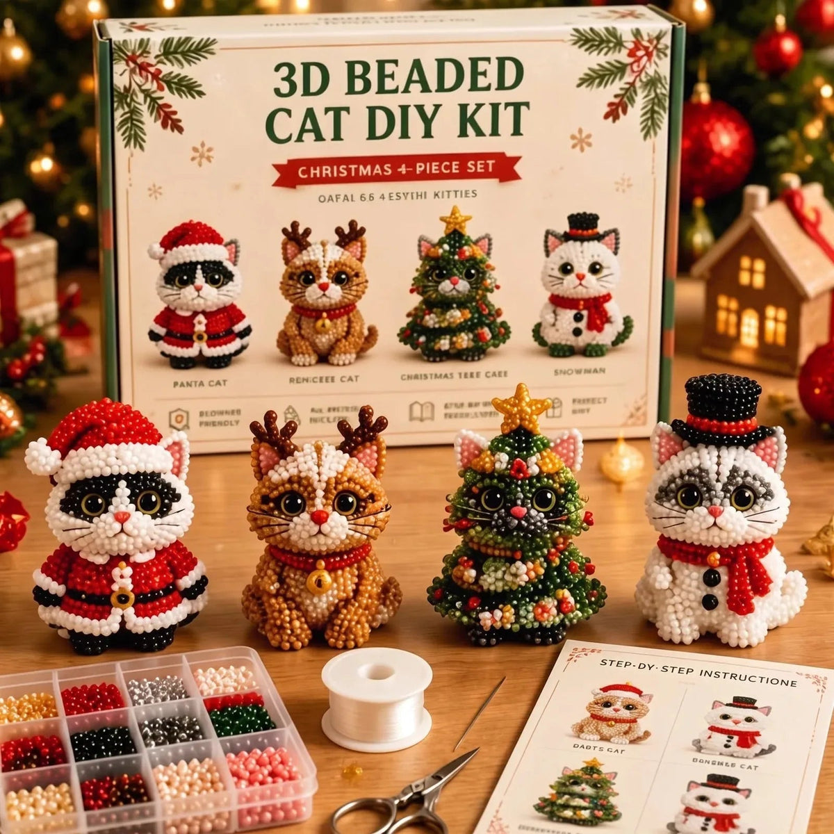 DIY 3D Beaded Christmas Ornament Craft Kit — 8 Festive Sets